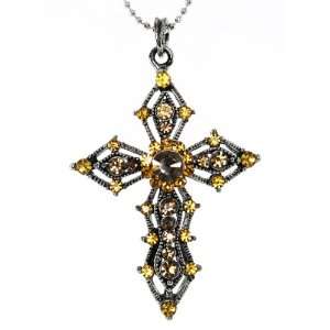  Topaz Brown Austrian Crystals Cross Necklace: Jewelry