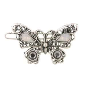   Silver/Opal/Black Diamond Butterfly Barrette