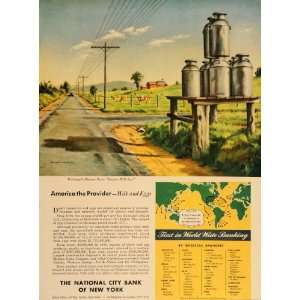 1948 Ad National City Bank NY Clarence Carter Milk Cans   Original 