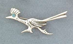 Sterling Silver Roadrunner with Turquoise Brooch Pin  