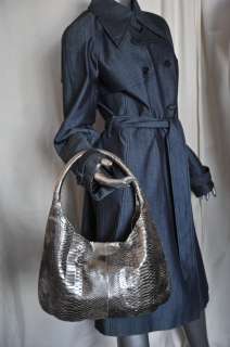 DEVI KROELL MUST HAVE Metallic Silver SNAKESKIN HOBO Handbag Tote 