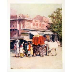  1912 Color Print Native Bullock Cart India Cityscape 