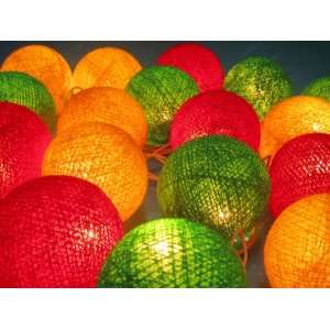   (Green, Red, Yellow) Cotton Ball Patio Party String Lights (20/set