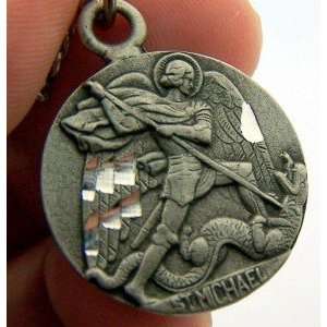  Pewter Saint St Michael Medal Pendant Necklace Chain 