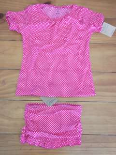 Lands End Pink swimsuit Rash guard + pink ruffle mini bottom retail $ 