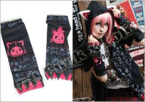 Punk HN Hangry Angry Zombie Kitty elbow mitten gloves B  