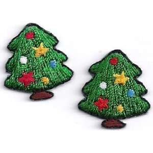  Christmas  Two Xmas Trees/Embroidered Iron On Appliques 