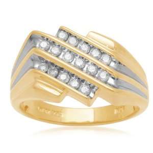  Mens Sterling Silver Triple Rows Diamond Ring (1/2 cttw 