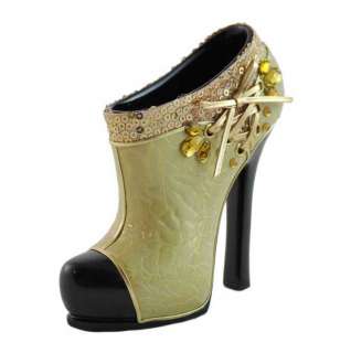   brush holder shoe high heel booty gold embellished lace up sequin NIB