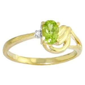    Genuine Oval Peridot & Diamond 14k Gold Promise Ring: Jewelry