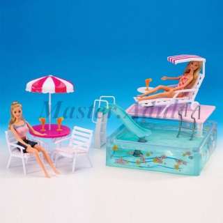 Summer Resort set for Barbie: Swimming Pool, Slide, Sling Chair, Rest 