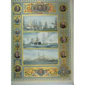  1897 Portraits Men Wylie Ships War Firing Colour Print 
