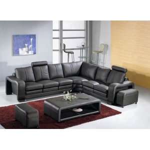  Modern Black Leather Sectional Sofa