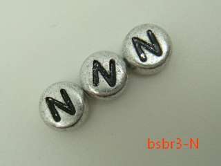 Silver coin initial Acrylic Alphabet letters charm beads bsbr3  