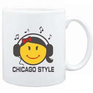  Mug White  Chicago Style   female smiley  Music Sports 