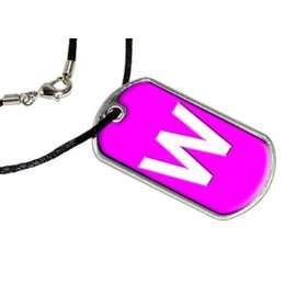  Letter W   Initial Pink   Military Dog Tag Black Satin 