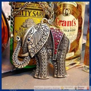 Fashion Dazzling Red Crystal Cute Elephant Pendant Necklace  