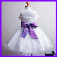 Purple White Wedding Party Prom Flower Girls Dress 4 5T  