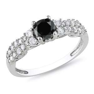   White Gold 1 CT TDW Black and White Diamond Fashion Ring (G H, I2 I3
