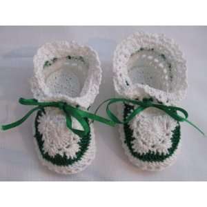   Crocheted Green and White Baby Booties by Mennonites: Everything Else