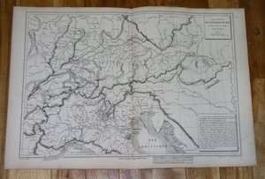 1873 PHYSICAL MAP OF SOUTHERN GERMANY AUSTRIA ITALY ALPS LOMBARDY 