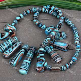 Man made Malachite Stick Pendant Round Beads Necklace  