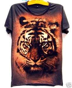 TIGER Animal Printed 80s VTG Rock 3/4 T Shirt Wolf M  
