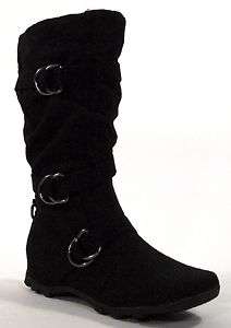 Isac! Soda Fashion Mid calf Buckles Boot Black Faux Suede  