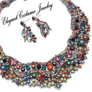 Heirloom Quality Vintage Multicolor Chunky Crystal Necklace Set 