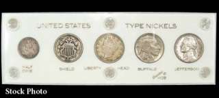   Nickel Coin Type Set. Shield Liberty Buffalo Jefferson 1/2D  