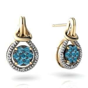  14K Yellow Gold Blue Diamond Love Knot Earrings Jewelry