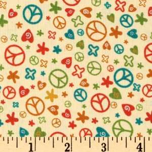  44 Wide Peace Love Joy Peace Signs Yellow Fabric By The 