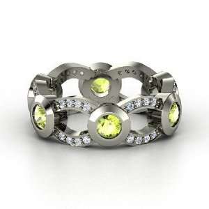  Locked In Band, 14K White Gold Ring with Peridot & Diamond 