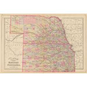  Wanamaker 1895 Antique Map of Kansas & Nebraska