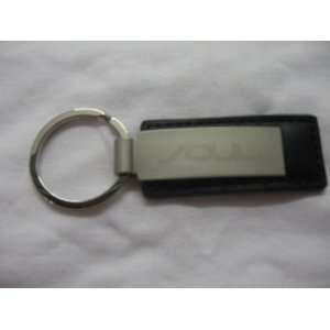 Kia Black Leather Rectangular Keychain Wide Silver Metal Cover & Soul 