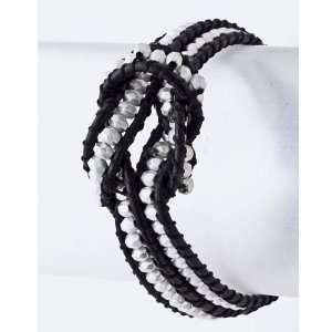 Black Knotted Matte Silver Bead Rope Bracelet with Button Closure   7 