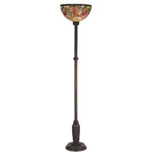   Rose Torchiere, Mahogany Bronze Finish with Burgundy Roses/Pink/Amber