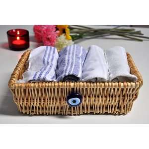  Turkish Pestemal Guest Towel Set in a Natural Color Wicker 