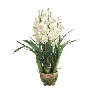 42 Potted Artificial White Silk Large Cymbidium Orchid Plant:  