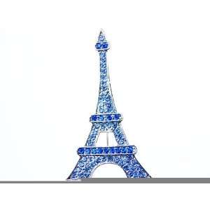 Silver Tone Plated Sapphire Blue Paris Eiffel Tower Fashionable Jewel 