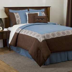   Decor 8 Piece Lia Comforter Set, King Size, Blue/Brown