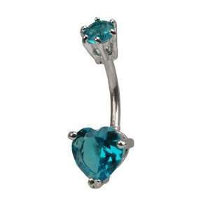   Cut AQUA Gem Design Belly Navel Ring with Prong Set Top Ball: Jewelry