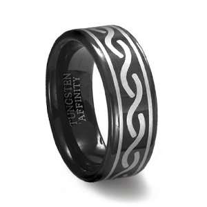 Black Tungsten Carbide Ring   Tribal Celtic Design 10MM Width Size 8