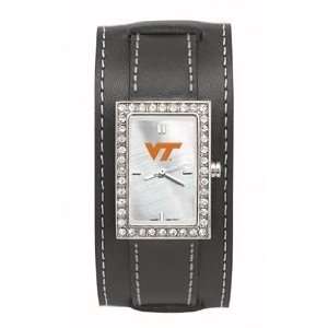  Virginia Tech Univ Vt Starlette Wide Black Leather Watch 
