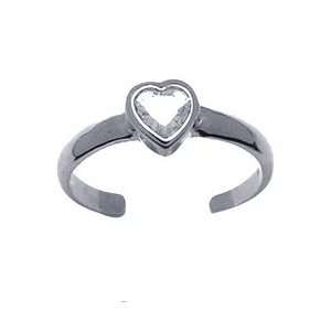    Cubic Zirconia Heart Solitaire 14K White Gold Toe Ring Jewelry