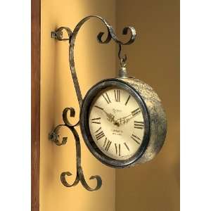 Two   sided Wrought Iron Hanging Clock 