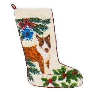  Needlepointed Bull Terrier Christmas Stocking Pet 
