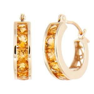  10k Yellow Gold Channel Set Citrine Hoop Earrings Jewelry