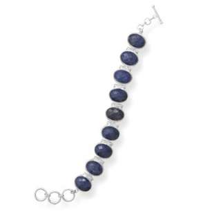 Faceted Rough Cut Sapphire Sterling Silver Bracelet with Toggle 