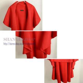 Cape Coat Women Cloak Trench Jacket Long Poncho Cardigan Wool Mix Red 
